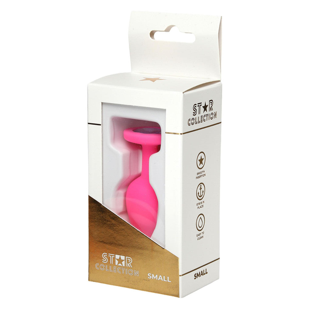 Star Collection Anal Plug Soft Silicone Metal Crystal Pink Purple Size S