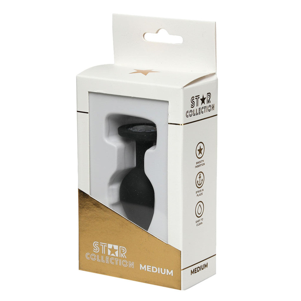 Star Collection Anal Plug Stylish Medium Size M Black With Transparent Stone