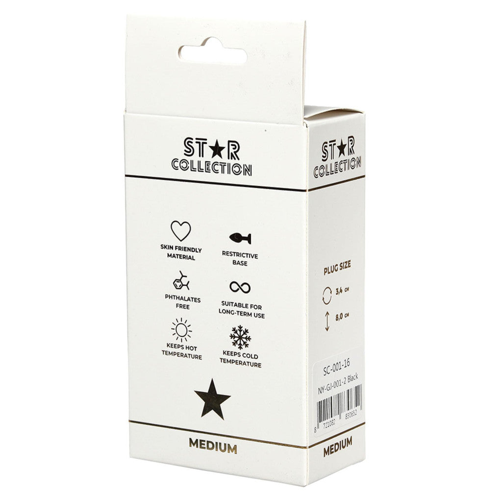 Star Collection Anal Plug Stylish Medium Size M Black With Transparent Stone