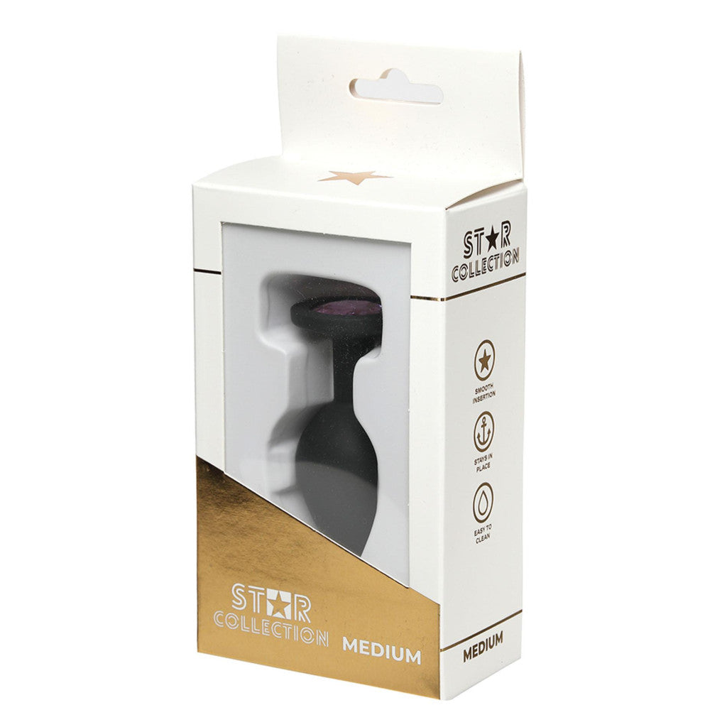 Star Collection Anal Plug Comfortable Lead M Black With Pink Stone