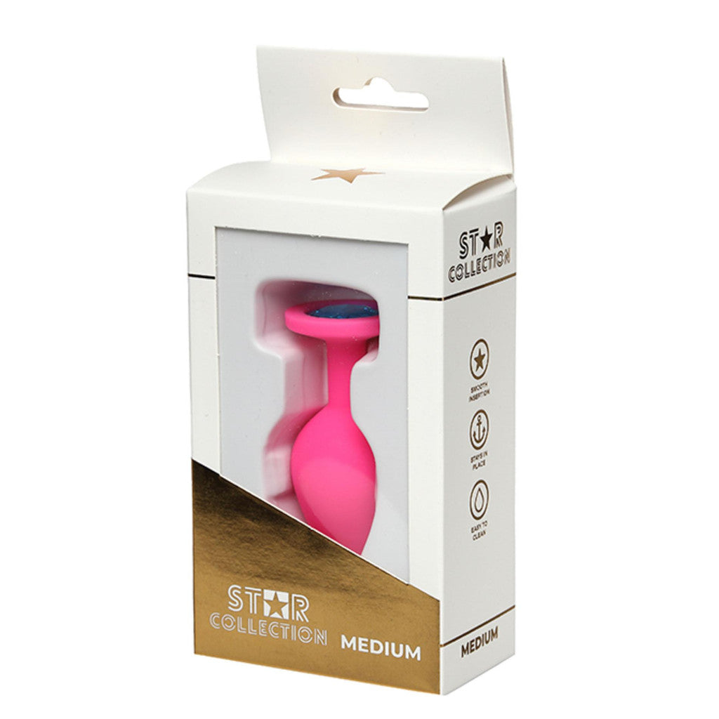 Star Collection Anal Plug Comfortable Use Medium Pink Light Blue Stone