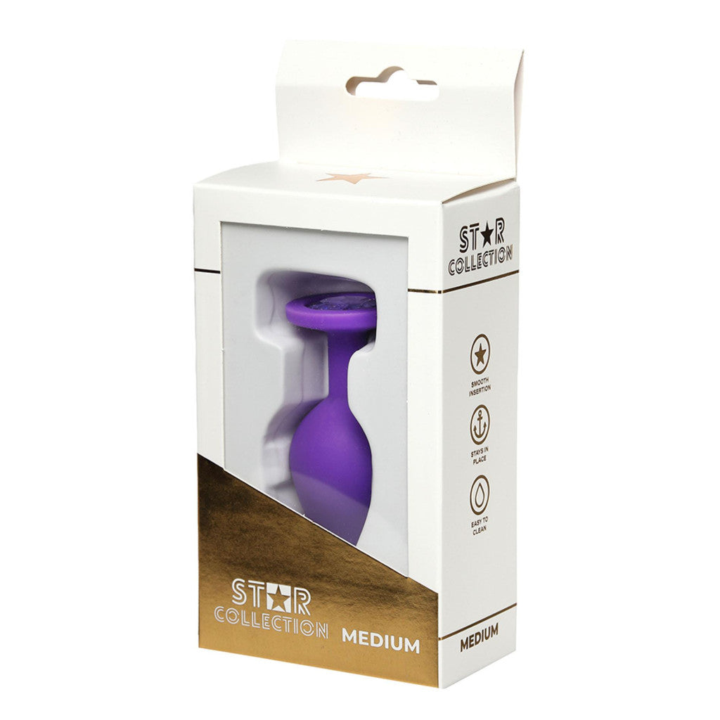 Star Collection Anal Plug Medium Size Purple Color Silicone With Purple Stone