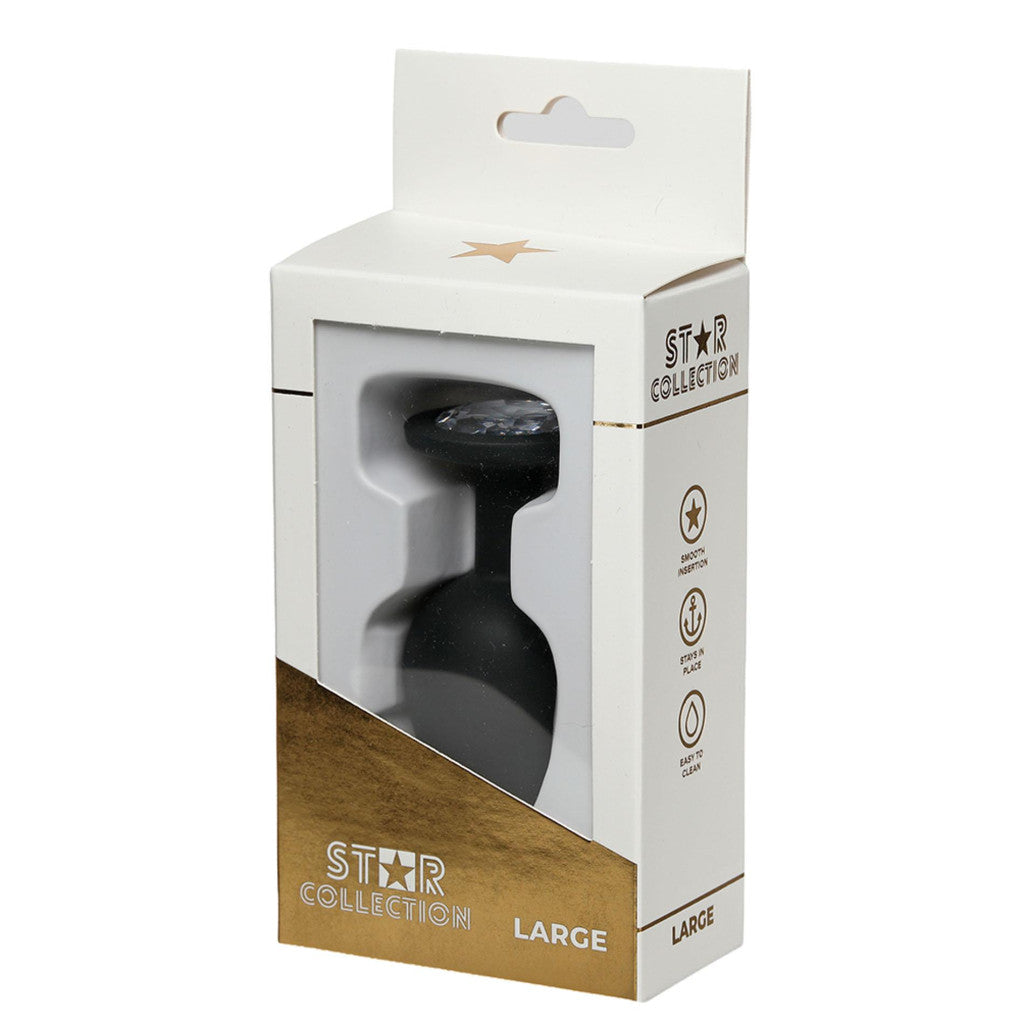 Star Collection Anal Plug Elegant Design L Black With Transparent Stone