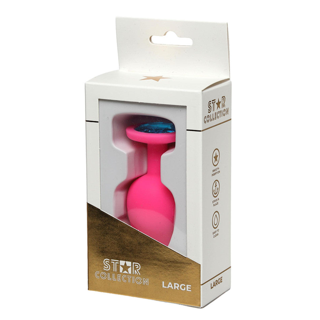 Sex Toy Anal Plug Large Size Pink With Light Blue Stone