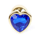 Anal Plug Gold Heart-shaped Blue Stainless Steel 7 Cm