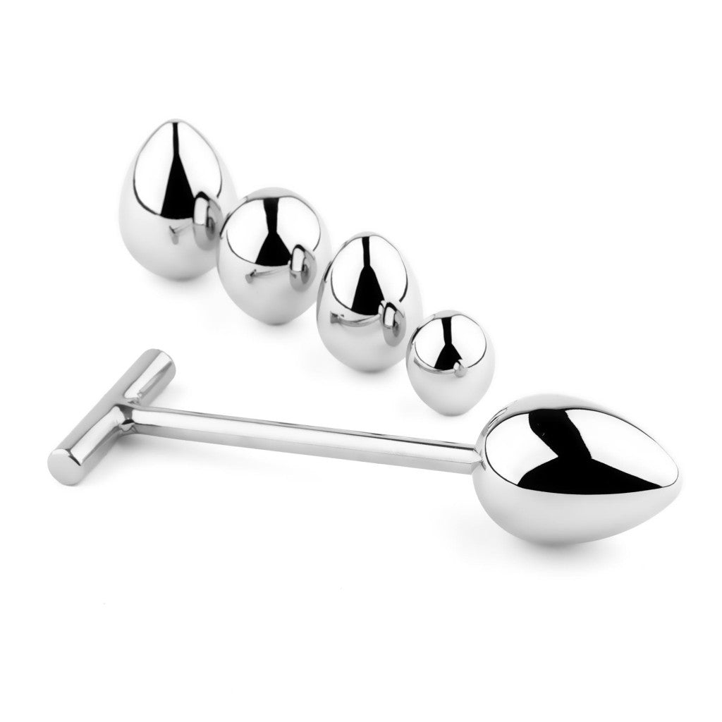 Sex Toy Stainless Steel Anal Plug With Interchangeable Heads 16.5 Cm Silver