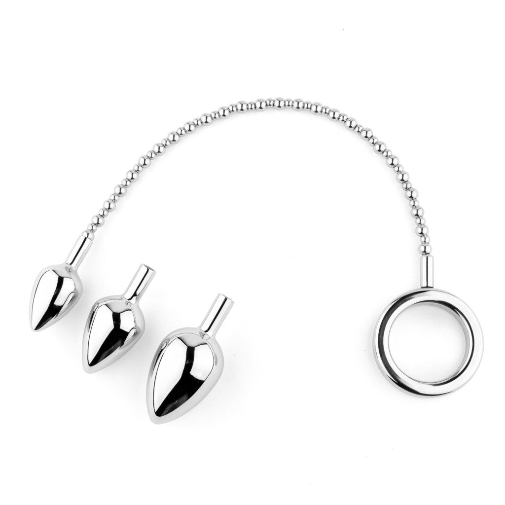 Metal Anal Plug With 3 Interchangeable Heads 43 Cm Silver