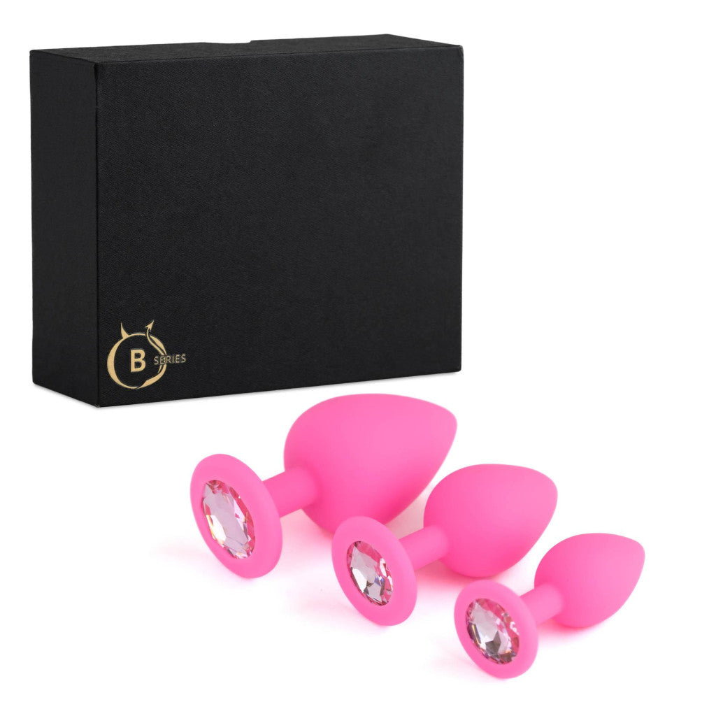Anal Plug Set Anatomical Design Pink Pink 9.3 Cm 8 Cm 7 Cm Pink Crystal