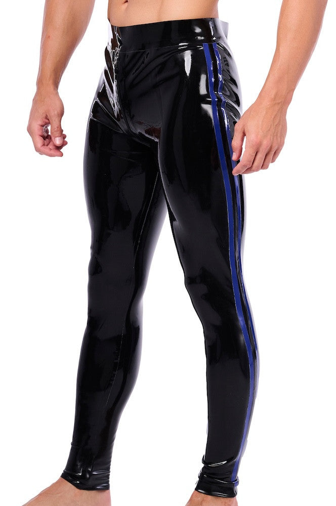 Xrub Latex Pants – Black-blue With Front-back Zipper