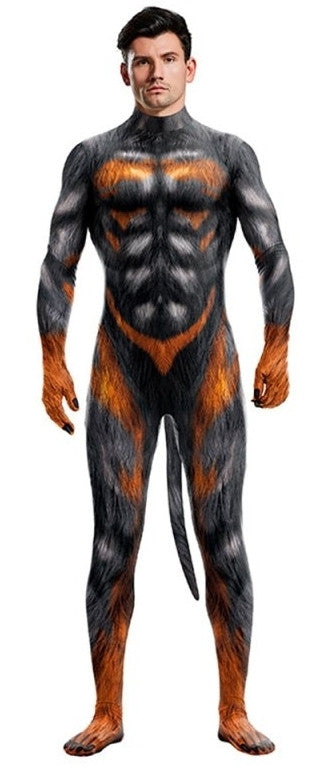 Black-glossy Cosplay Jumpsuit - Sexy Wolf Man Style