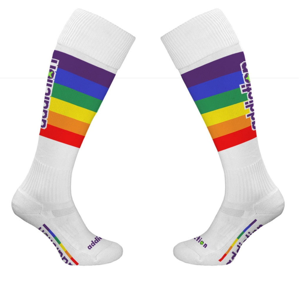 Pride Football – White Rainbow High Socks
