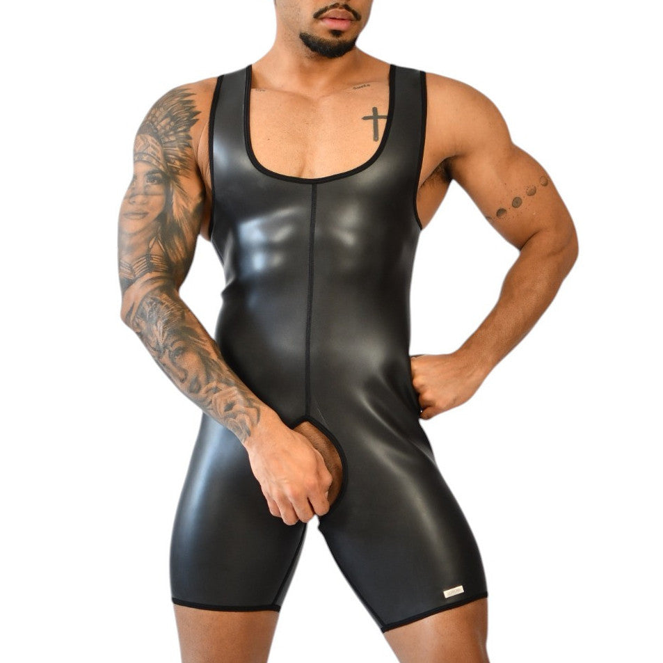 Neoprene Bodysuit Open Front And Back With Black Wide Straps