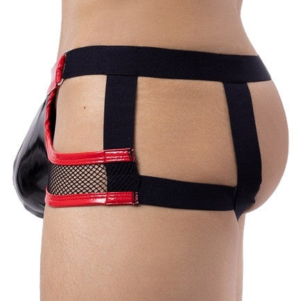 Black Jockstrap With Shiny Vinyl Effect Size M-xxl