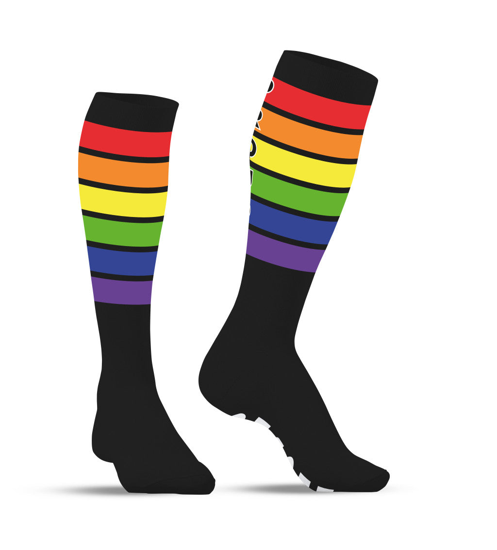 High Socks With Rainbow Stripes And Inscription One Size 39-45 Black