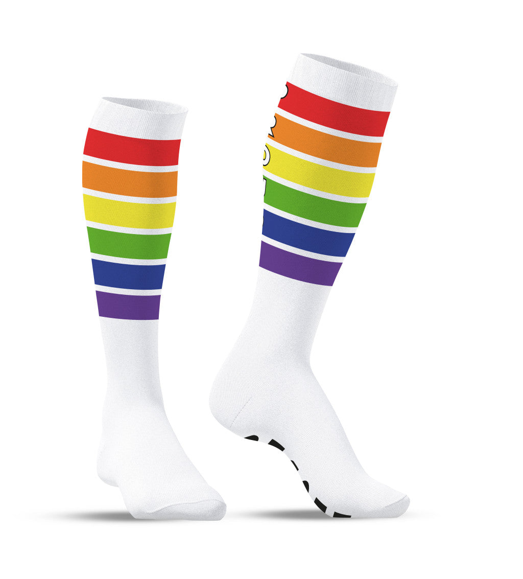 Tall White Socks With Rainbow Stripes And Pattern One Size 39-45