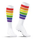 Tall White Socks With Rainbow Stripes And Pattern One Size 39-45