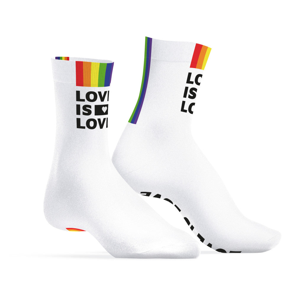Love Is Love White Socks With Rainbow Stripes One Size 39-45