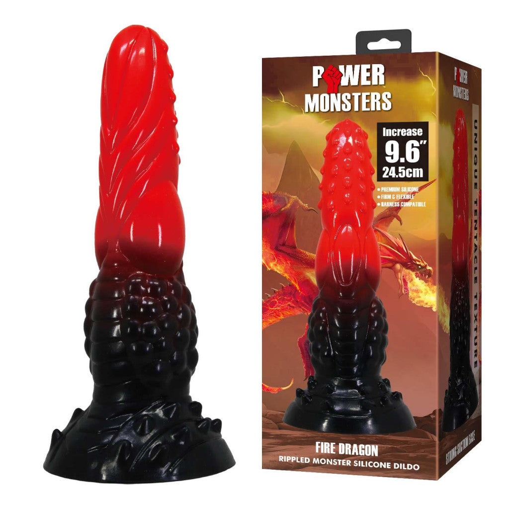 Power Monsters Dildo Rippled Strong Suction Cup 24.5 Cm Black