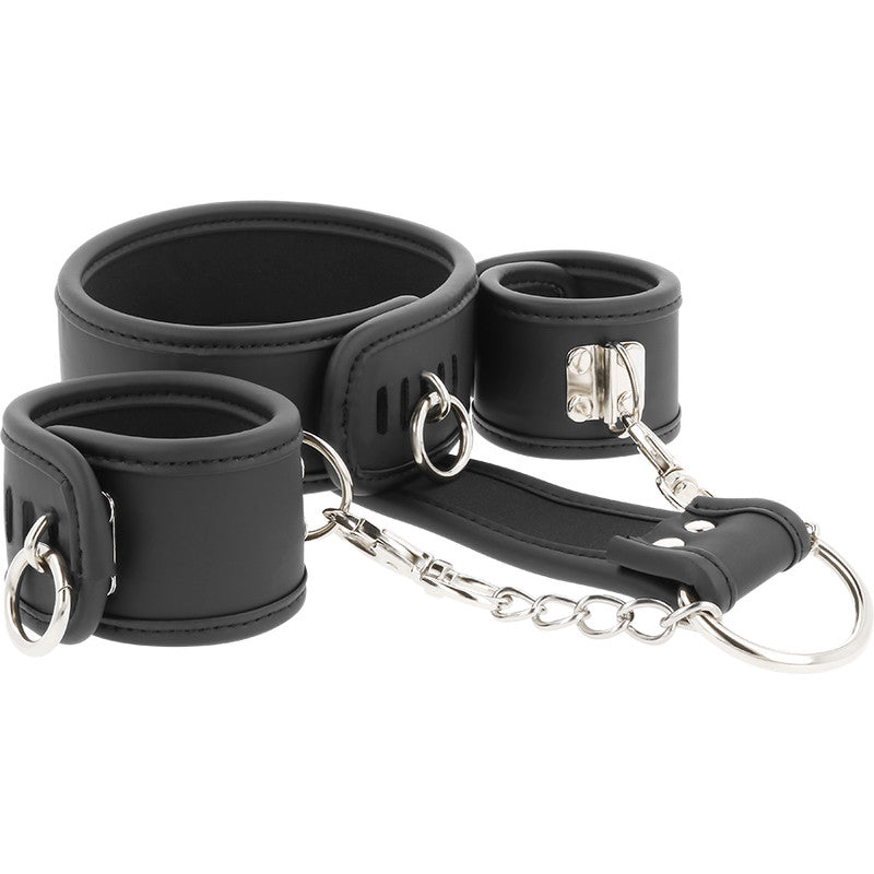 Fetish Submissive - Premium Vegan Leather Collar And Handcuffs