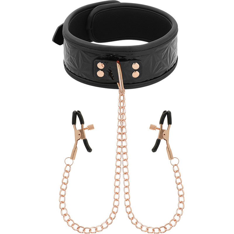 Begme - Black Collar With Nipple Clips Premium Effect