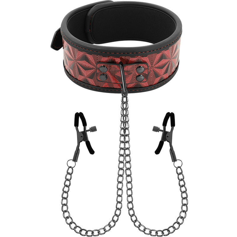 Begme – Red Collar With Nipple Clips Neoprene Lining
