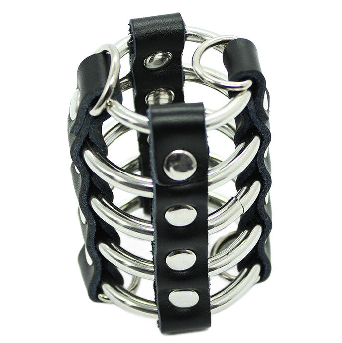 Ohmama Fetish – Metal Ring Penis Cage With Leather Straps