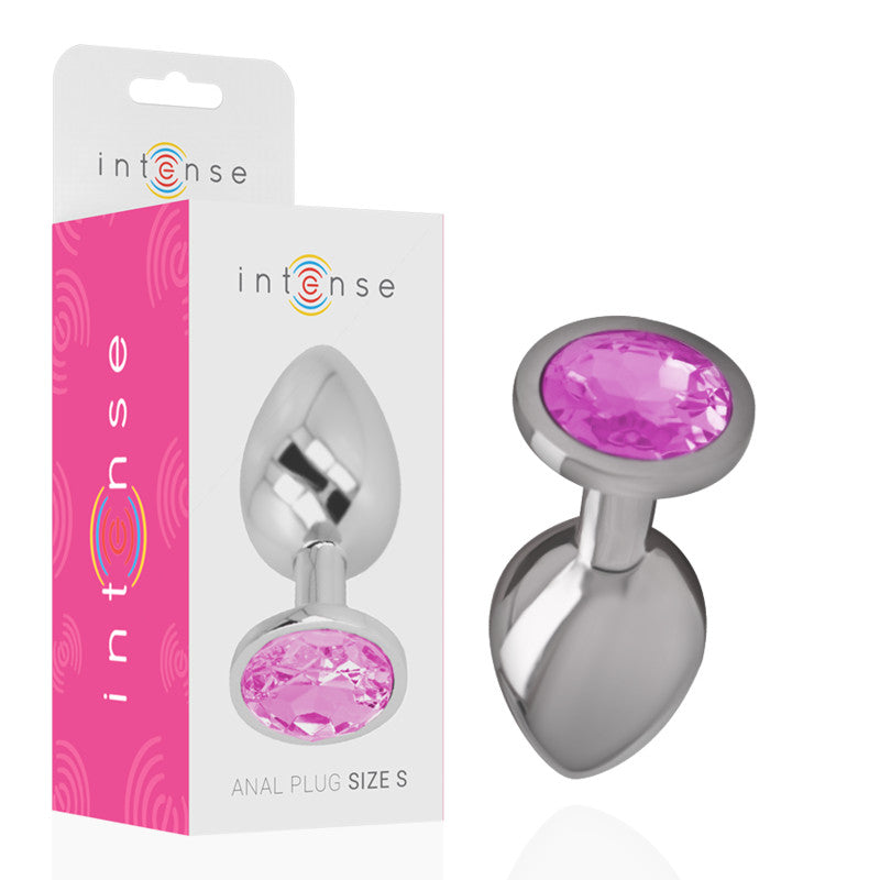 Intense - Aluminum Metal Anal Plug With Pink Crystal Size S