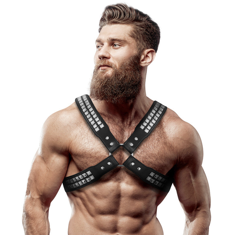 Fetish – Men's Belt In Cross-stitched Eco-leather Studded