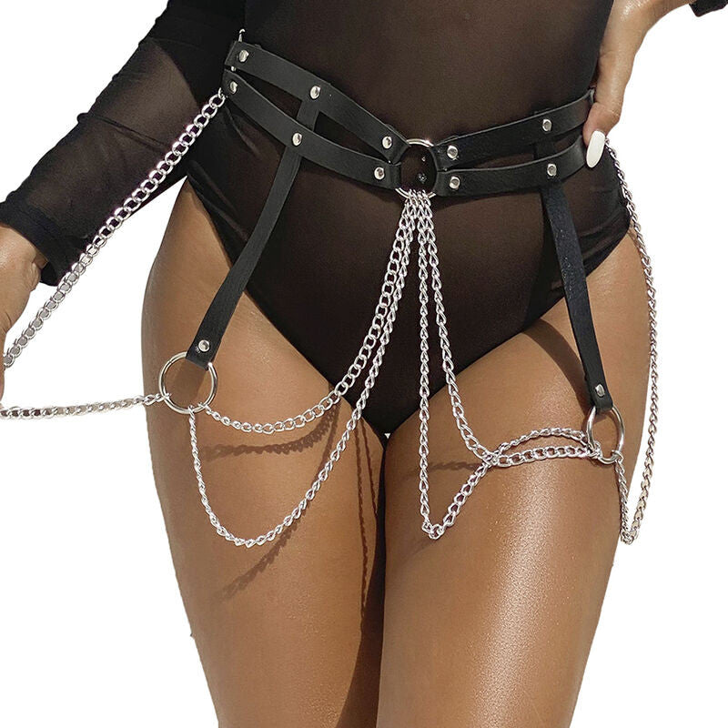 Subblime – Leather Ring Chain Bracelet Black One Size