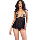 Chilirose – Elegante set babydoll nero in quattro pezzi