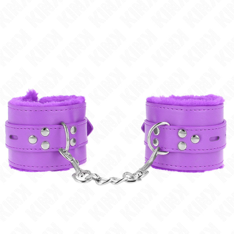 Kink - Premium Fur Leather Handcuffs In Purple Adjustable