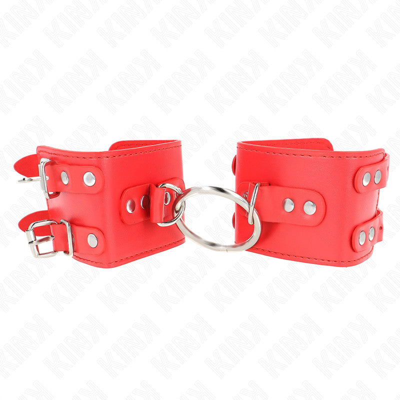 Kink - Adjustable Red Wrist Cuffs With Ring And Spikes