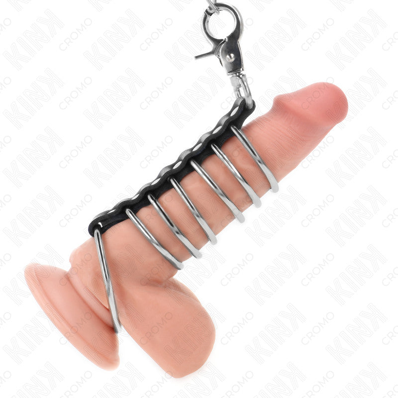 Kink - Metal Penis Rings With Leather Strap And Chain