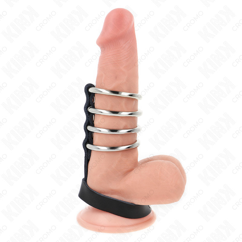 Kink – Metal Penis Rings With Leather Strap And Pressure Lock