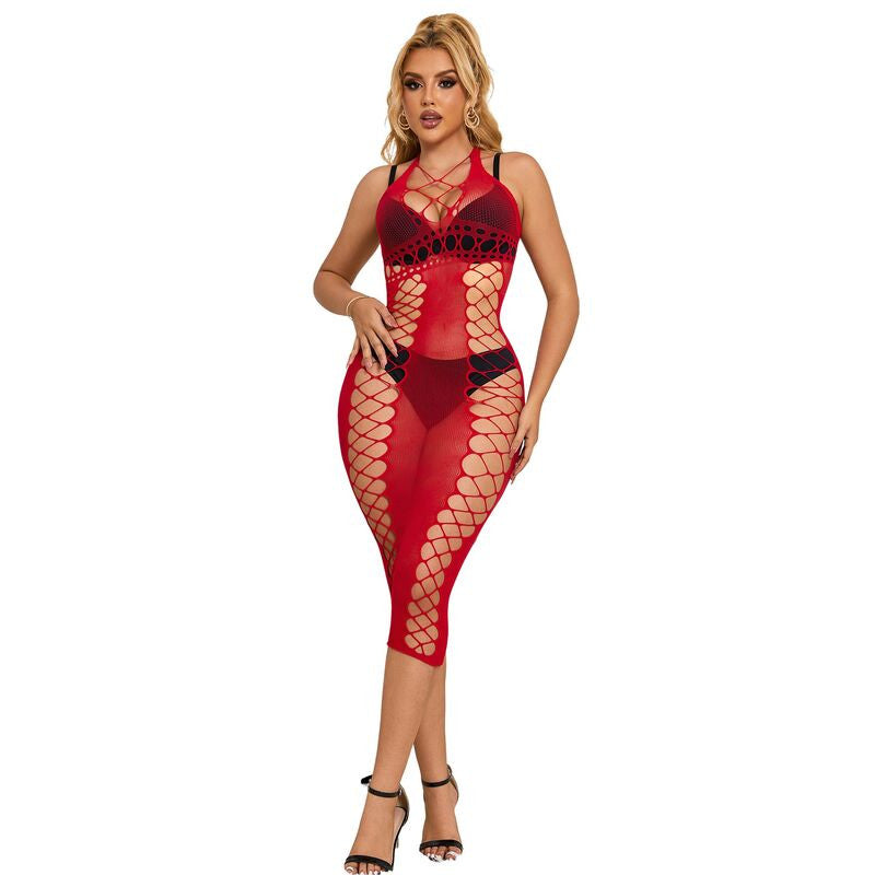 Subblime – Long Red Fishnet Dress One Size
