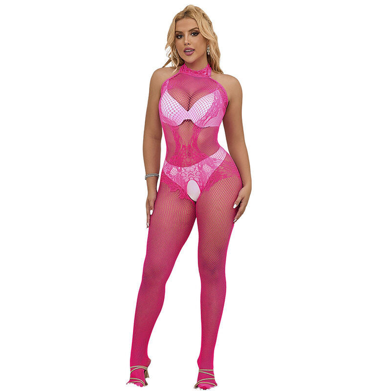 Subblime - Lacy Open Bodystocking High Neck Pink