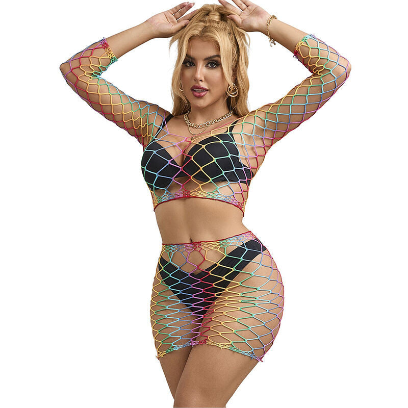 Subblime – Rainbow Fishnet Set Long Sleeves One Size