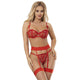 Subblime – Heart-patterned Bra Thong And Suspender Set L/xl