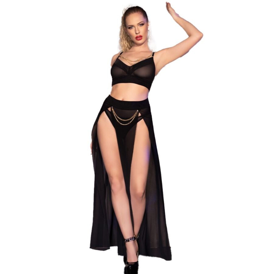 Chilirose - Black Top Skirt With Gold Chains
