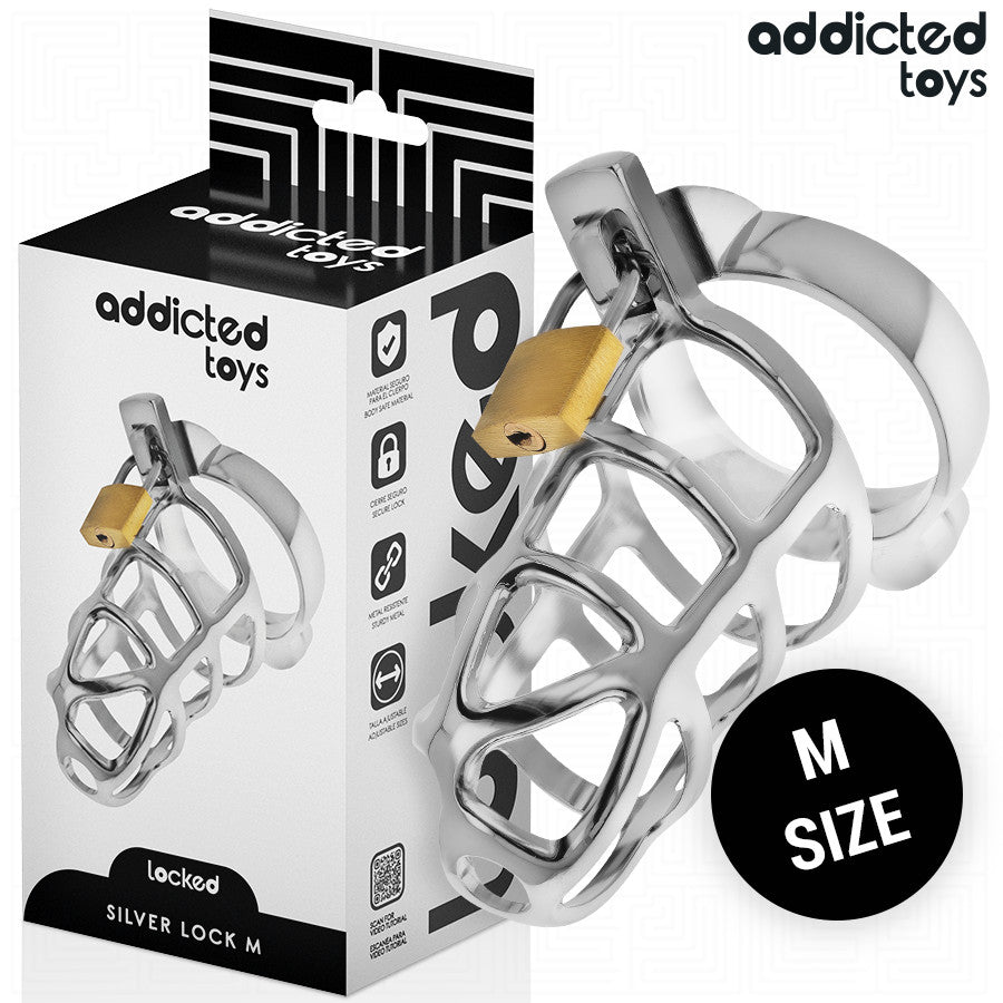 Addicted Toys Locked – Silver Metal Penis Cage Size M