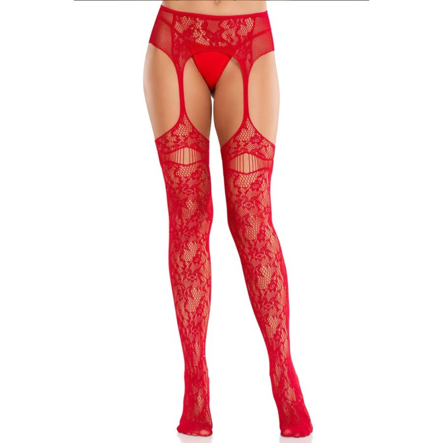 Leg Avenue – Lace Garter Belt With Red Stockings