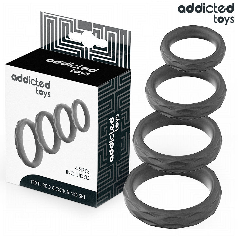 Addicted Toys – Textured Penis Ring Set In 4 Sizes