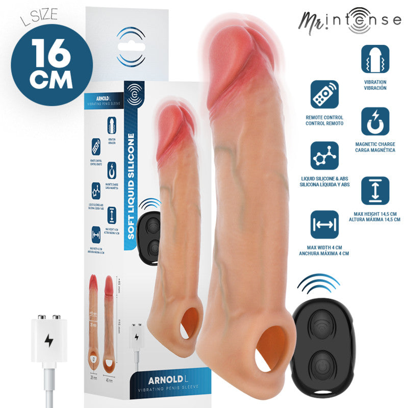 Mr Intense Penis Sheath Vibrating Remote Controlled Ultra-realistic 16 Cm Black