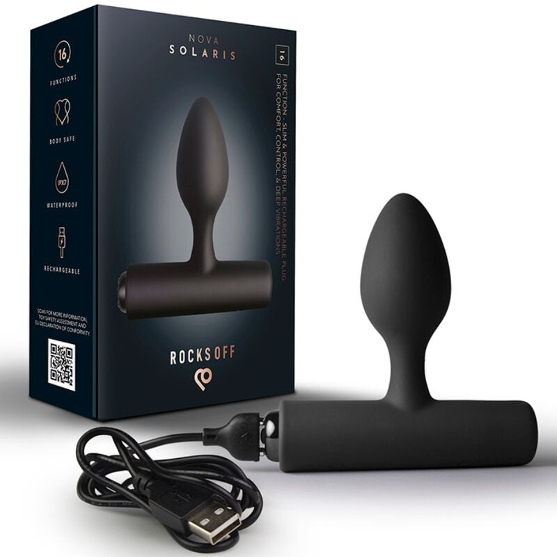 Rocks-off Anal Plug Vibrating 16 Functions Rechargeable Black