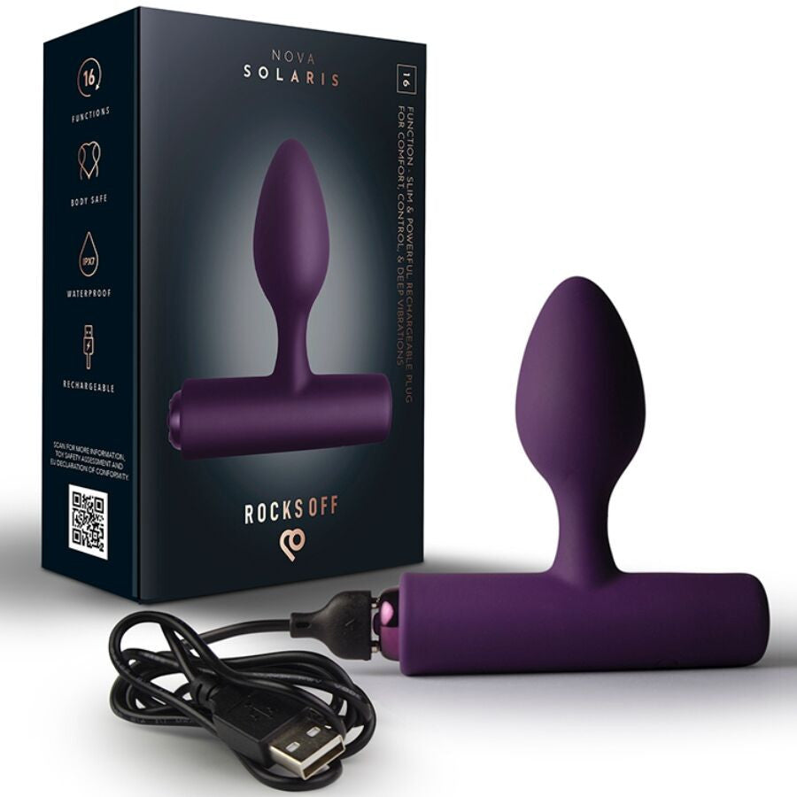 Rocks-off Anal Plug 16 Functions Waterproof Rechargeable Thin Purple