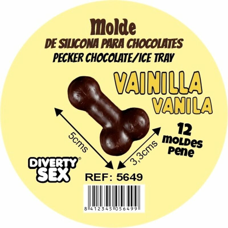 Diablo Picante Silicone Chocolate Mold With 12 Penis Patterns Brown Vanilla