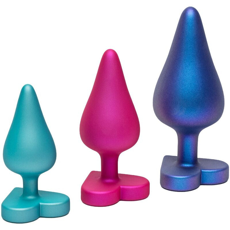 Romp Anal Plug Set 3 Sizes Heart-shaped Base Silicone Waterproof S-m-l Black