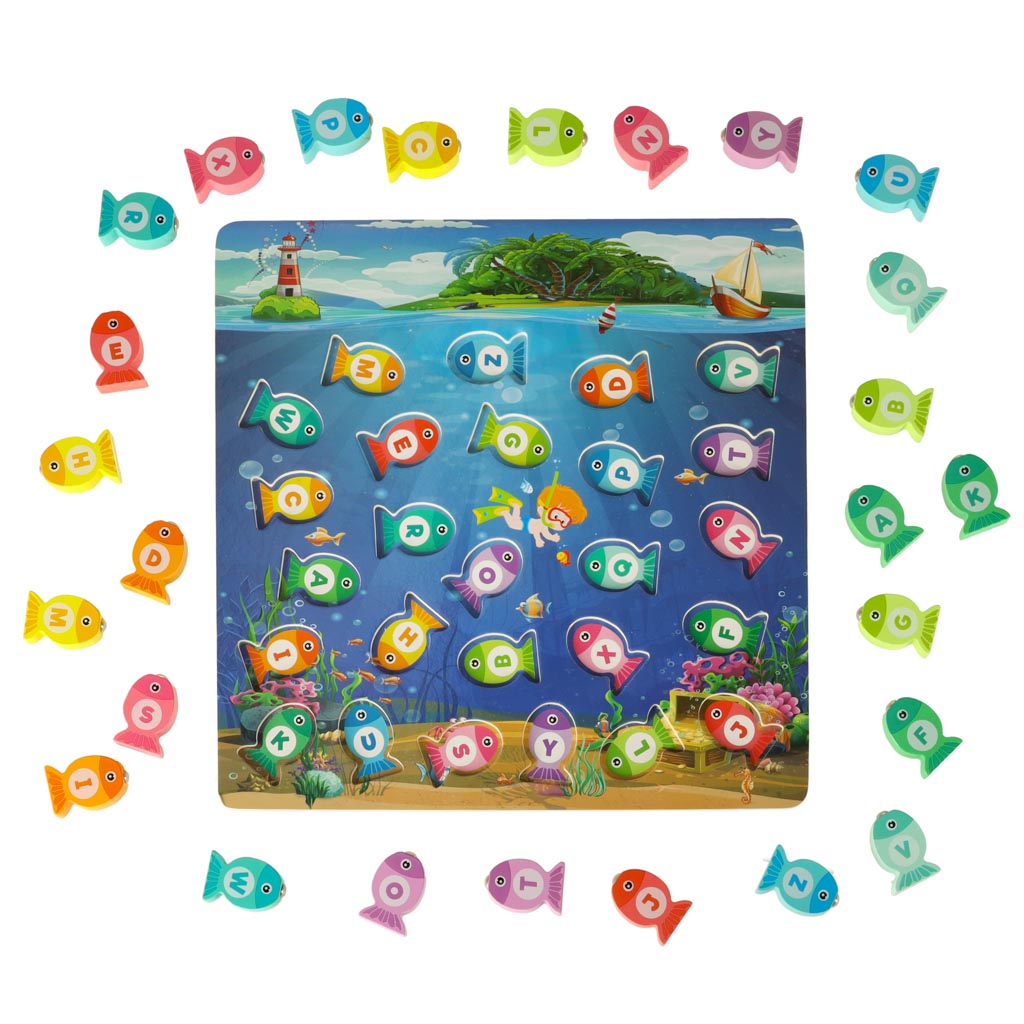Gioco Montessori con magnete per la pesca del pesce in legno
