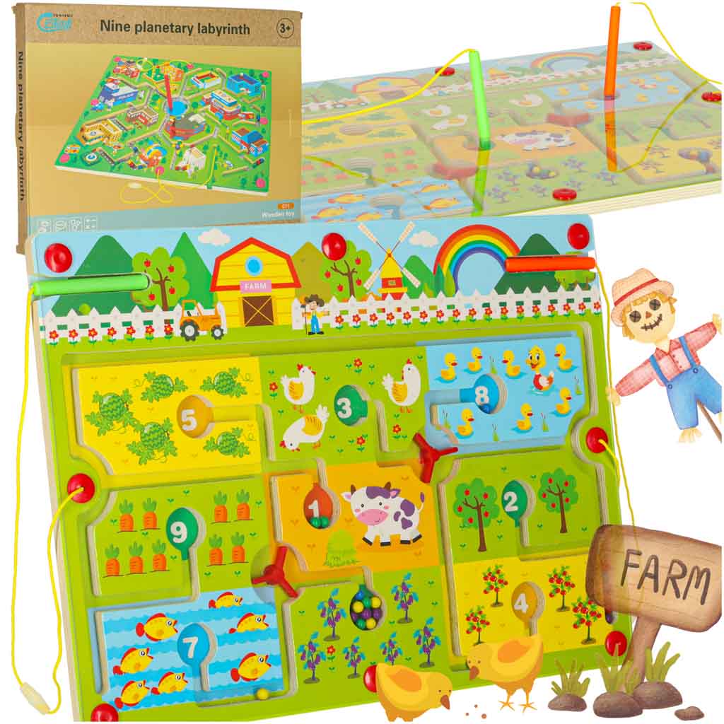Magnetisch doolhofspel Houten bord Reisboerderij 2 spelers
