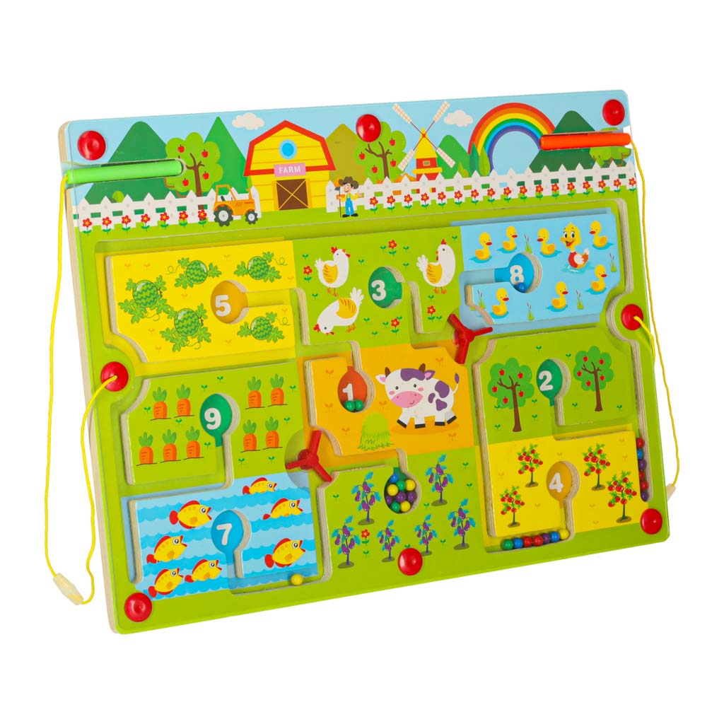 Magnetisch doolhofspel Houten bord Reisboerderij 2 spelers